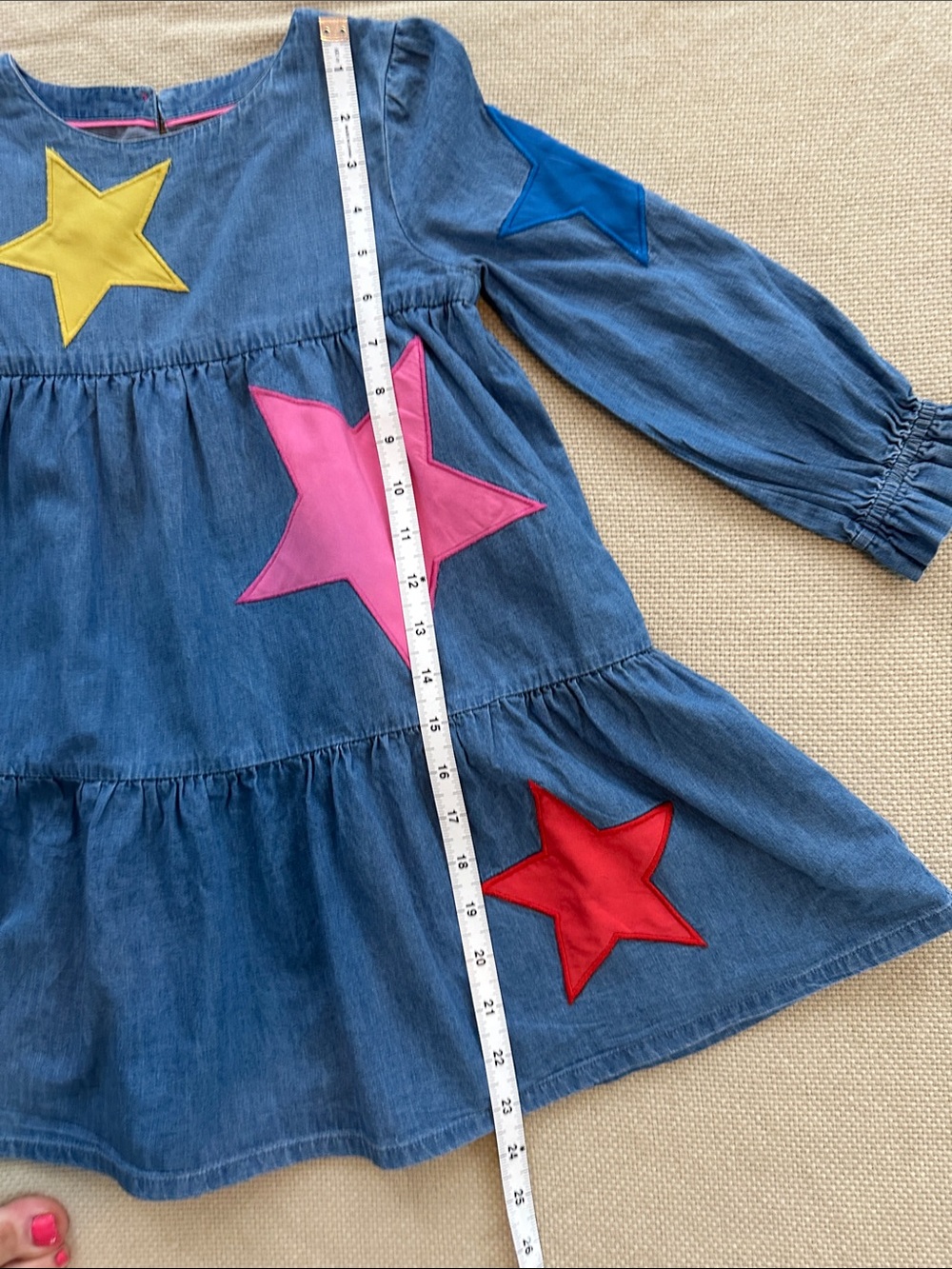 Mini Boden Girls Denim Star Patch Tiered Dress Size 6/7 Years EUC - Picture 6 of 10